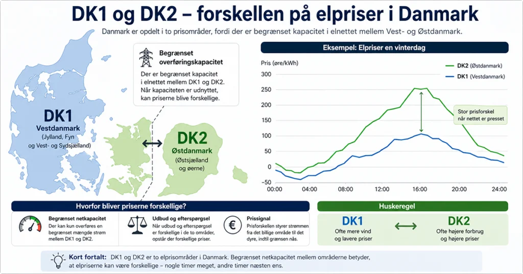 DK1 og DK2 – forskellen på elpriser i Danmark